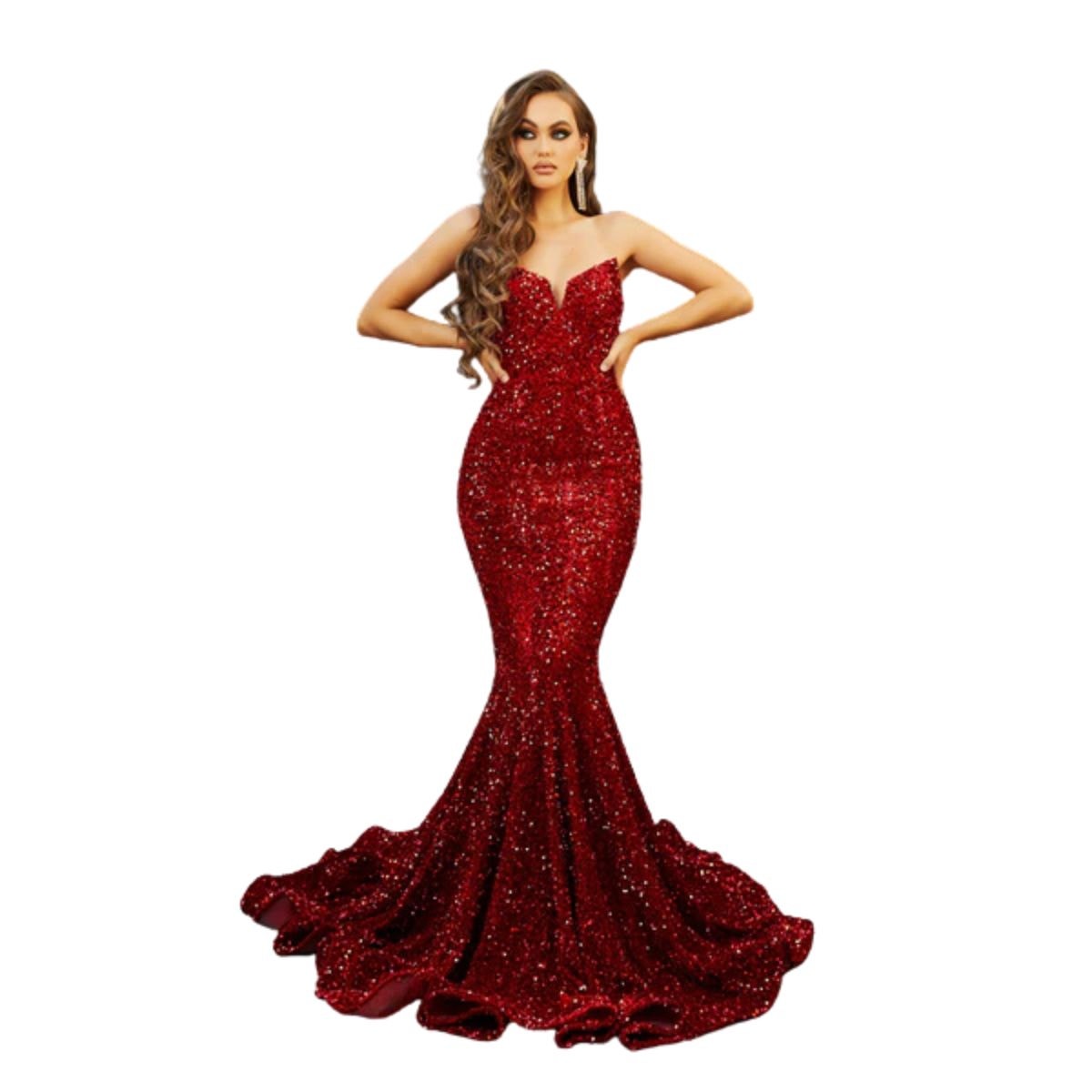 Portia & Scarlett Red Strapless Sequin Sparkly Maxi Mermaid Dress Size 0